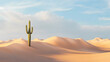 © Thiago - Single saguaro cactus is standing on a sand dune in a vast desert landscape. sand dunes. illustration. Dune. Illustration