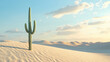© Thiago - Single saguaro cactus is standing on a sand dune in a vast desert landscape. sand dunes. illustration. Dune. Illustration