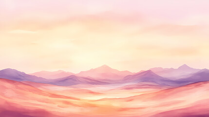 Wall Mural - Highangle view, endless desert dunes, soft shadows at dusk, delicate sand patterns, watercolor technique, warm and calming tones, expansive and tranquil landscape, subtle gradients. Dune. Illustration