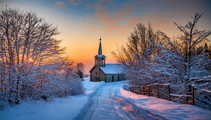 Wall Mural - church in winter