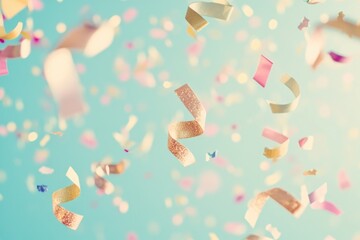 Wall Mural - Colorful confetti falling from above, ideal for celebrations and parties