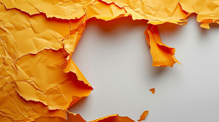 Wall Mural - A single sheet of bright orange computer paper, its perforated edges removed and placed nearby, lying flat on a smooth white background with sharp contrast.