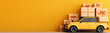 © Photo Graphic Stock - Yellow delivery truck with gift boxes against vibrant background