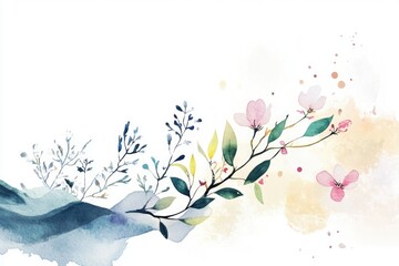 Sticker - Watercolor illustration of a branch with flowers and greenery