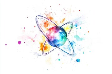 Canvas Print - a colorful image of a planet with a ring orbiting it, suitable for use in illustrations about astron