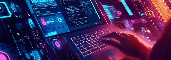 A Digital Background with Icons Representing Software Development and Programming 