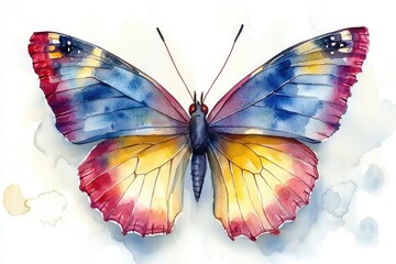 Poster - Delicate watercolor painting of a vibrant butterfly in flight, surrounded by intricate details