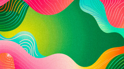 Aufkleber - Colorful abstract background with wavy shapes and vibrant patterns in green, pink, and orange