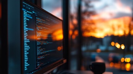 Evening Coding Session at Sunset: A Programmer's Workspace