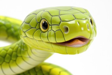 Wall Mural - A detailed view of a vibrant green snake on a plain white background