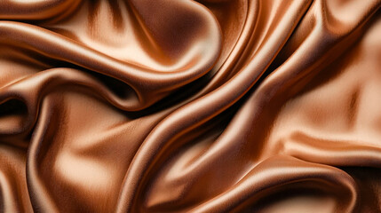Aufkleber - Textured brown silk fabric draped elegantly showing soft waves and reflections in natural light