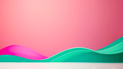 Fototapete - Colorful waves of pink and green blend seamlessly against a soft background in a contemporary abstract design