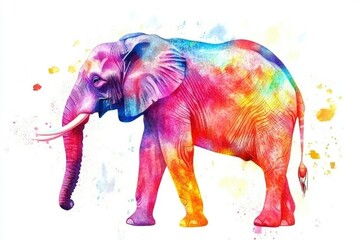 Canvas Print - Watercolor illustration of an elephant with distinctive tusks, suitable for various designs and projects