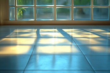 Wall Mural - A bright beam of sunlight shines through a window, illuminating a beautiful tiled floor