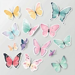 a collection of colorful butterflies perched on a white surface, ideal for use in illustrations or d