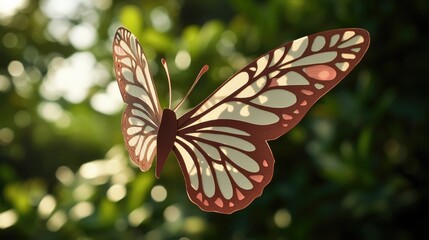 Wall Mural - A close-up shot of a colorful butterfly perched on a wooden stick, with intricate details visible