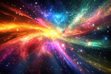 Wall Mural - A magnificent display of colors erupts across the cosmos, blending vibrant oranges, blues, and purples against a dark backdrop, evoking the beauty of the universe.