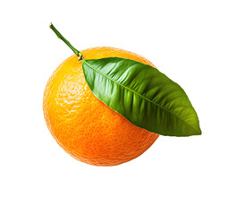 Tangerine with green leaf isolated on transparent background