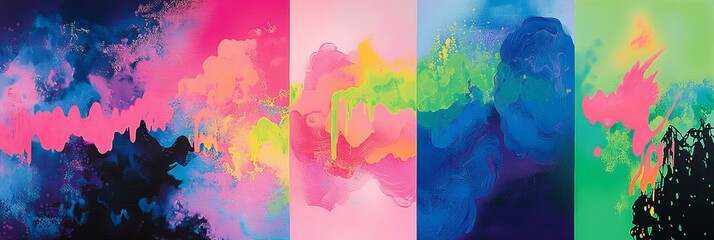 Wall Mural - neon blue, pink, green concept