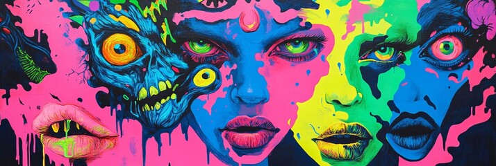 Wall Mural - neon blue, pink, green concept