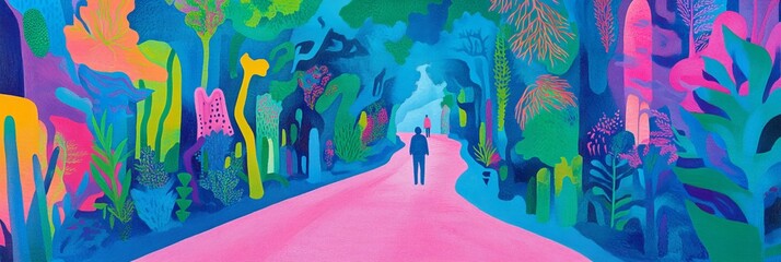 Wall Mural - neon blue, pink, green concept