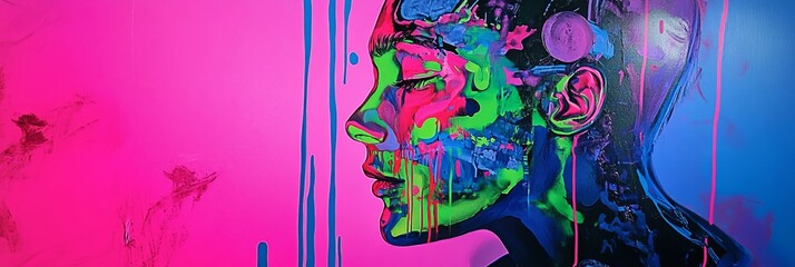 Wall Mural - neon blue, pink, green concept