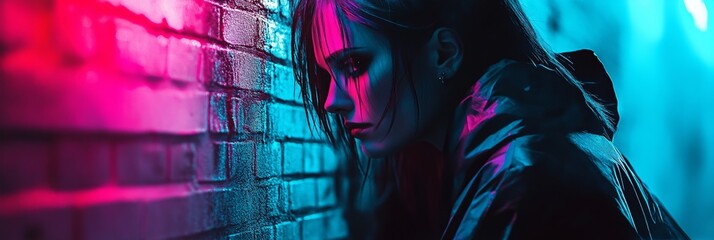 Wall Mural - neon blue, pink, green concept