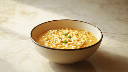 A bowl of rich, flavorful korma with rice, with space on the left for a message