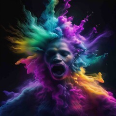 Wall Mural - portrait of a person with colorful splashes and black background