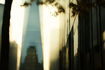 Wall Mural - Hazy silhouettes of skyscrapers at dusk