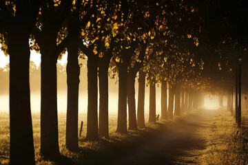 Wall Mural - Trees silhouetted in morning fog