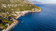 © AShots - Marina del Cantone beach seen from above with the islands 'Li Galli' in the distance, Massa Lubrense. Naples.
