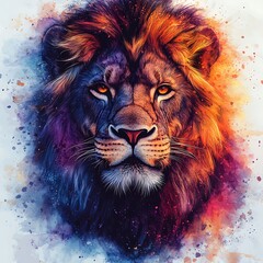  Vibrant Watercolor Lion Portrait Showcasing Artistic Illustration in Captivating Photo