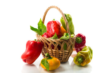 Poster - ripe red and yellow sweet peppers.