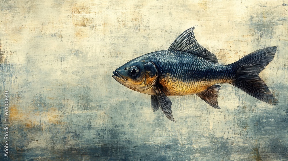 Detailed illustration of a fish, showcasing its scales and fins against ...