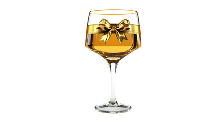 Aufkleber - Glass of white wine decorated with golden ribbon on transparent background, perfect for celebrating special occasions