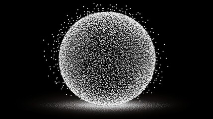 Wall Mural - white particle sphere on black background.