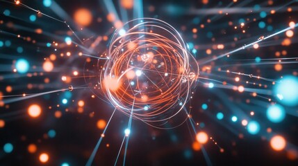 Wall Mural - abstract glowing orb with energy streams and particles.