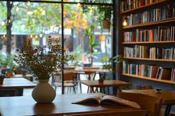 Wall Mural - Local book club meeting in cozy caf?(C) with space for text