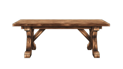 Large empty wooden table isolated on transparent background, ideal for displaying products or creating scenes