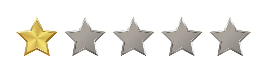 Wall Mural - low level 1 out of 5 shiny realistic gold, silver star with metallic effect. five elements for medal