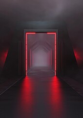 Canvas Print - a dark hallway with red lights on the walls