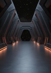 Sticker - a dark room with a starry sky above and a door in the middle