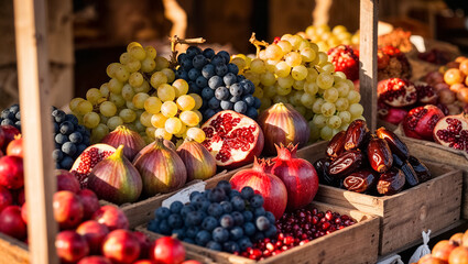 Wall Mural - delicious different fresh fruits at the market Israel, sunny day