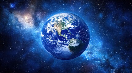 Wall Mural - earth in space with digital network connections.
