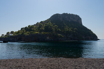 the beautiful green island of isola di dino in praia a mare, calabria, italy. in the foreground the 
