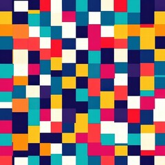 Fototapete - Pixel art inspired seamless pattern featuring vibrant colors and geometric shapes. Generative AI