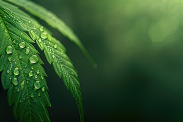 Wall Mural - Close-up of dew-drenched leaf with vivid green background