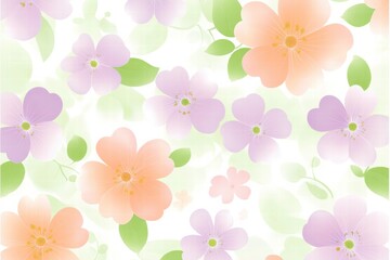 Aufkleber - Floral pattern featuring delicate flowers in soft pastel colors with green leaves on a light background. Generative AI