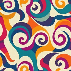 Fototapete - Retro inspired colorful spiral pattern with curved lines in vibrant 70s hues. Generative AI